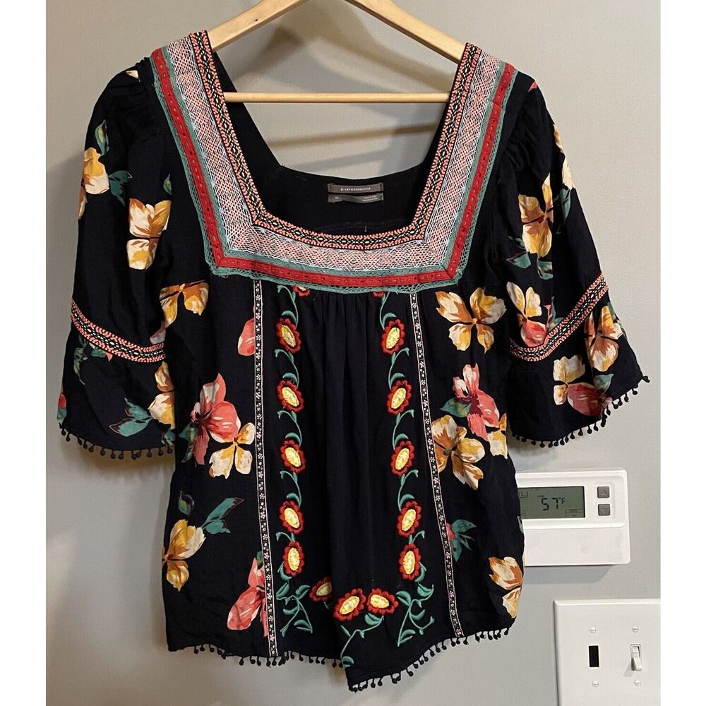 Anthropologie Top Dakota Square Neck Bell Sleeve Boho Peasant Floral XS